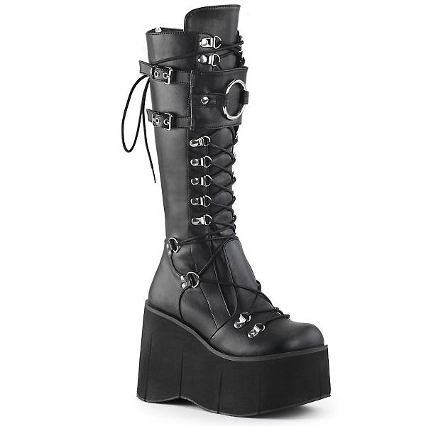 Demonia Women's Kera-200 Knee High Platform Boots - Black Vegan Leather D8635-14US Clearance